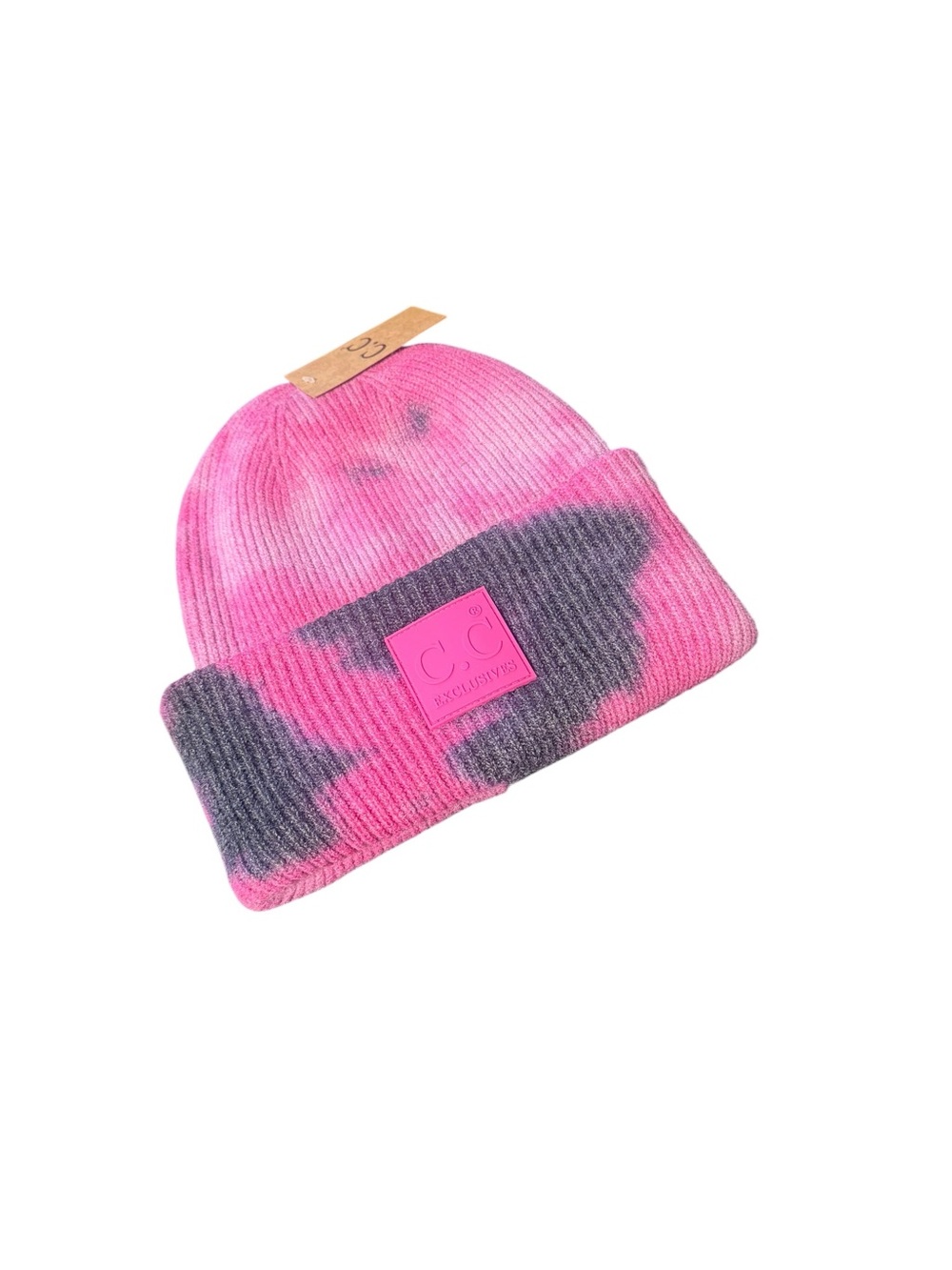CC Beanie Pink & Gray Tie-Dye Knit Beanie